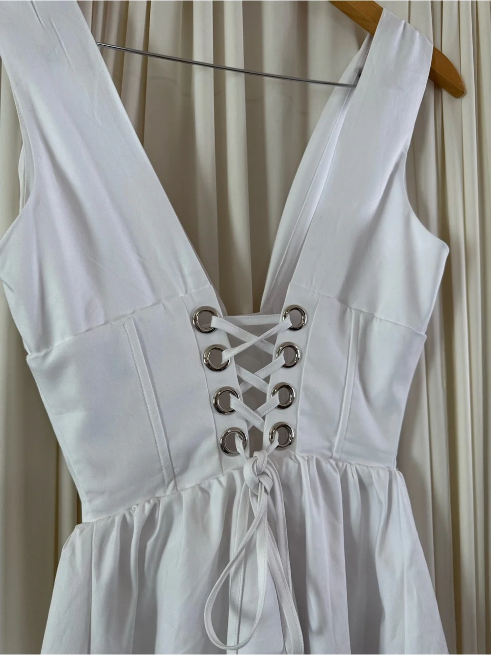 Naked Wardrobe Bustier Lace-Up Back Fit & Flare White Mini dress Sz S Graduation
